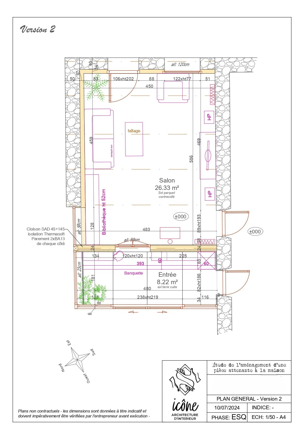 Annexe aménagée - Plan d’esquisse version 2 Variante du plan d’aménagement intérieur de l'annexe